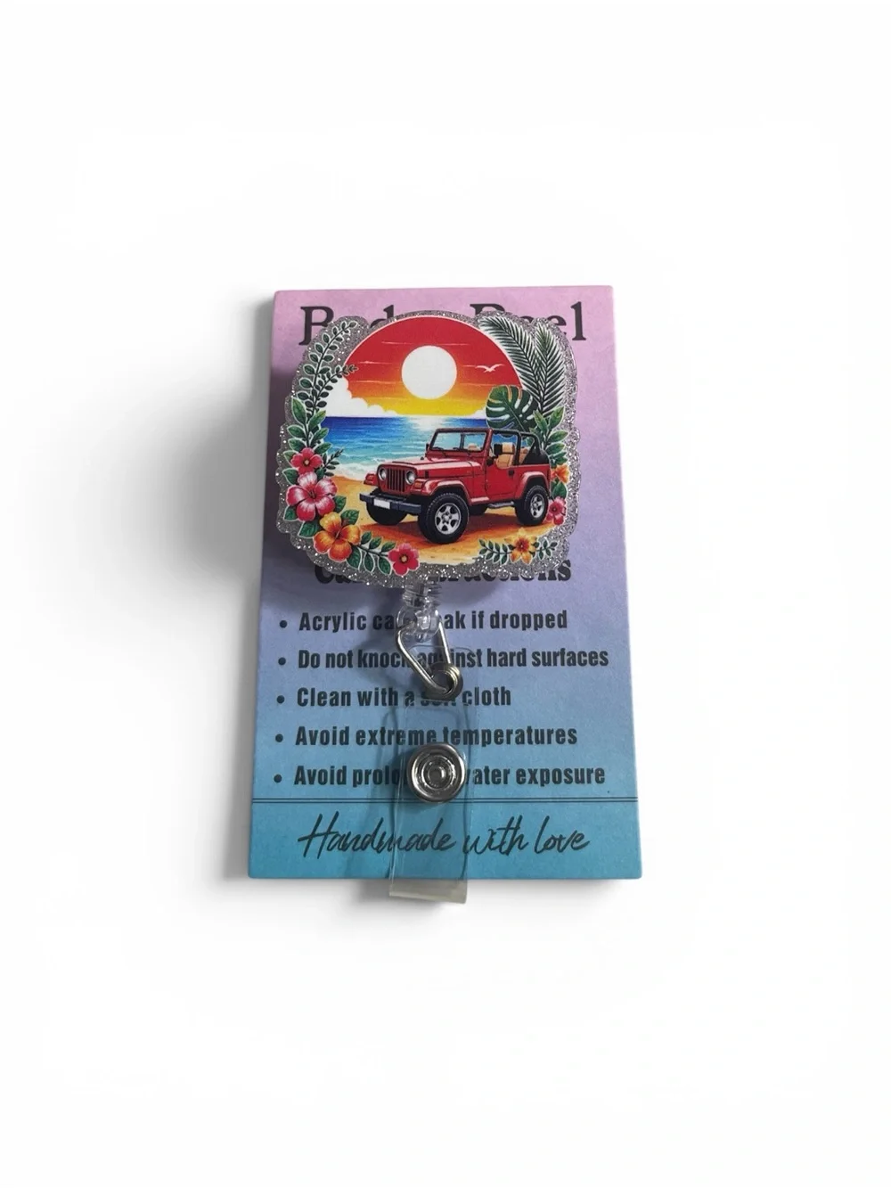 Jeep Red Sunset Beach Badge Reel